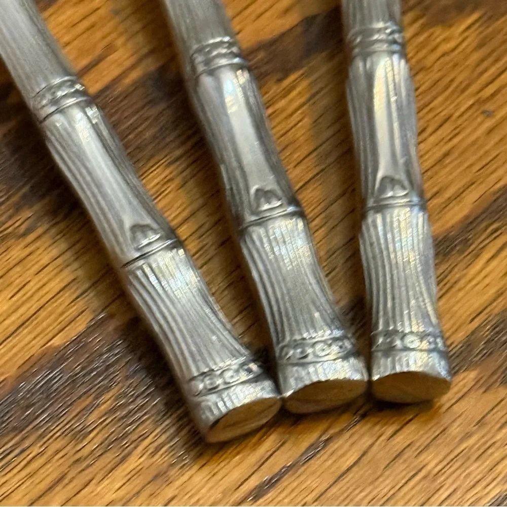 Hampton Silversmiths Cathay Mirror Bamboo 3 Dinner Forks Stainless Flatware MCM